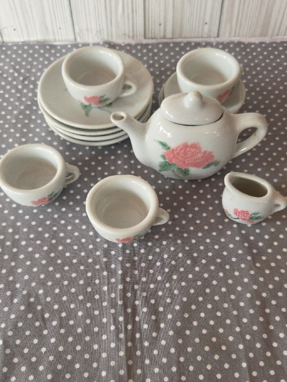 Porcelain Mini Tea Set with Pink Rose Pattern - Picture 2 of 16